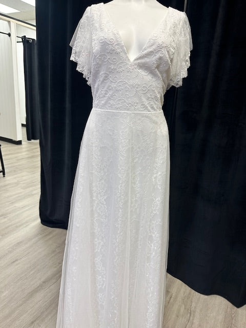 Double V-Neck Floor Length Mesh Dress
